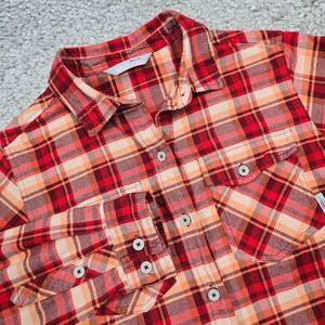 Stio Womens Willow Flannel Shirt Size Medium Red Plaid‎ Organic Cotton Outdoor